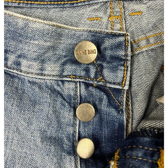 Anine Bing Cotton Distressed Denim Shorts Vintage Blue Button Fly Size Small - Picture 6 of 9